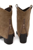 Woman Mink Thick-Heeled Suede Boots | Derimod