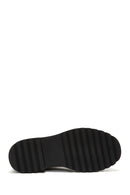 Women's Black Leather Zippered Flat Boots | Derimod