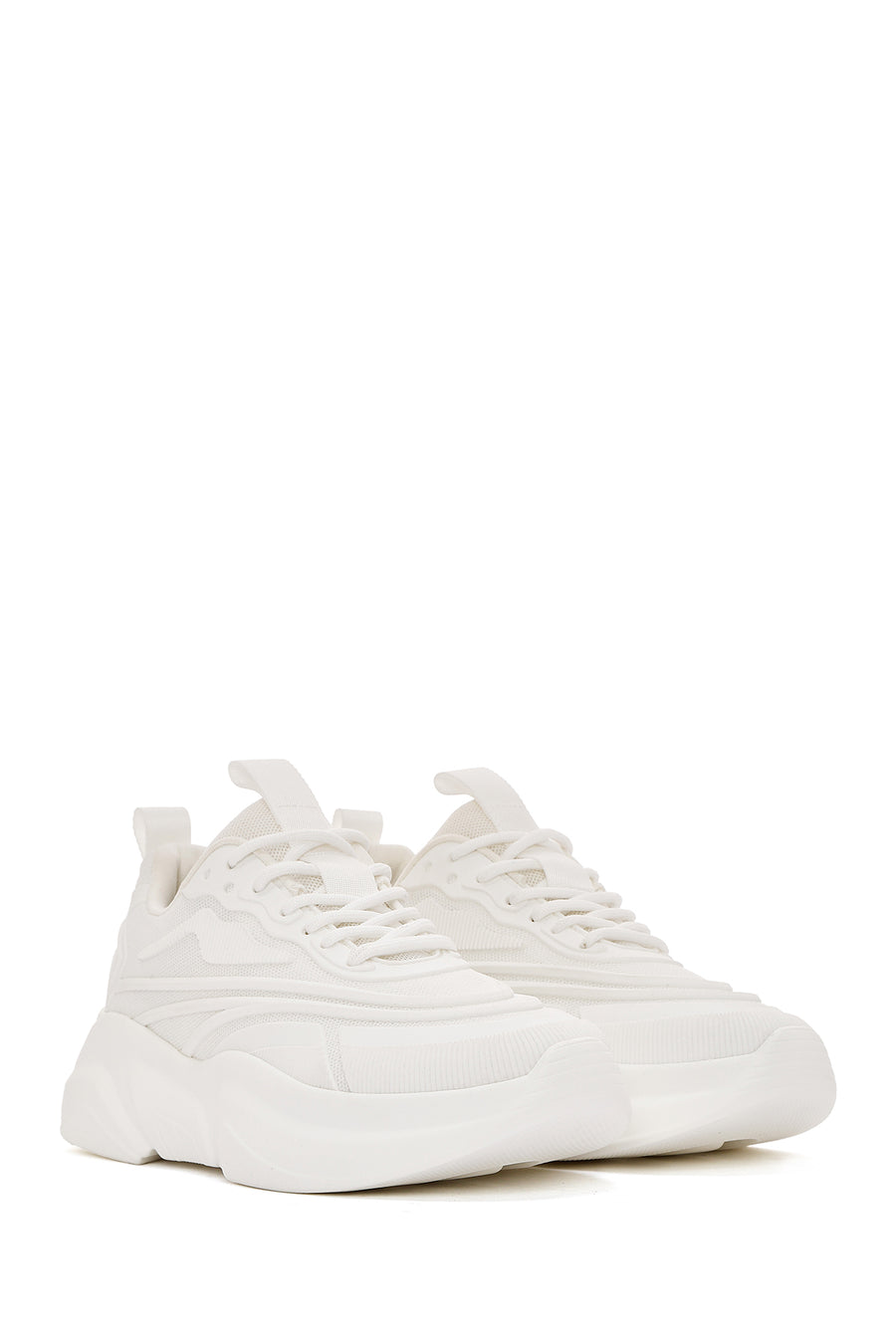 Women's White Lace-Up Thick Soled Sneaker