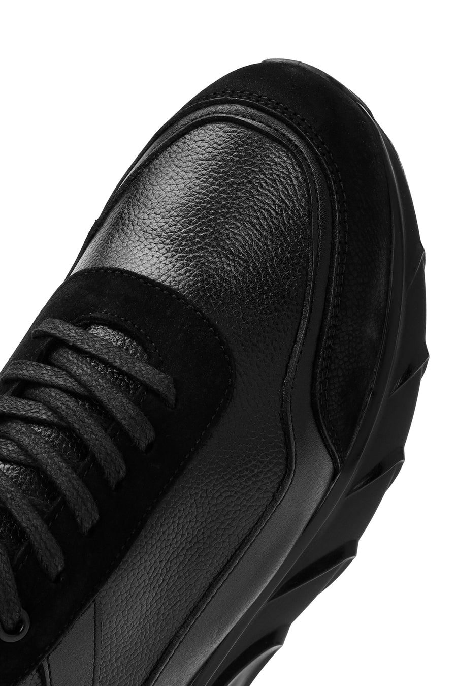 Erkek Siyah Bağcıklı Kalın Tabanlı Deri Casual Sneaker