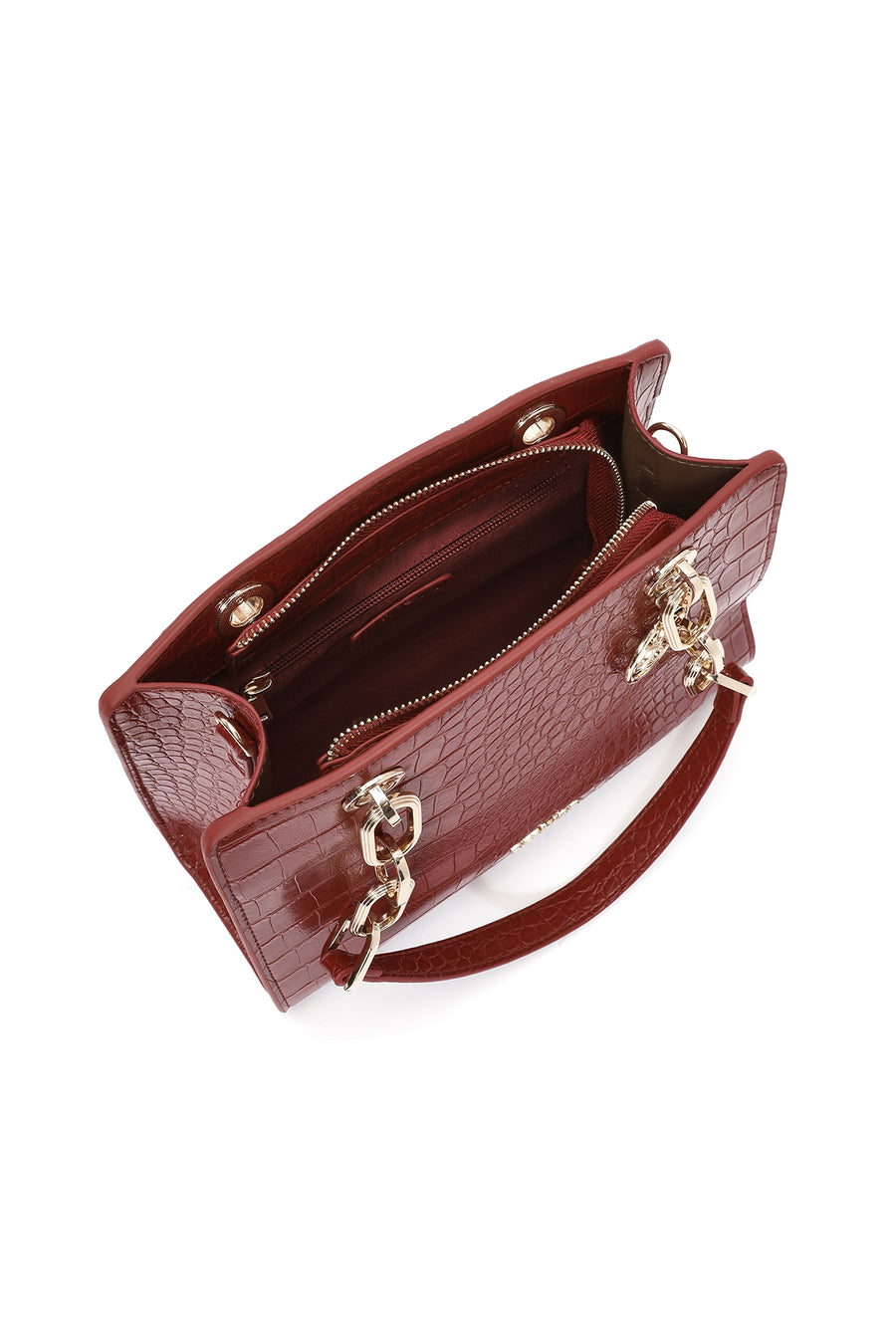 Women's Claret Red Long Strap Crocodile Patterned Classic Shoulder Bag