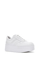 Women's White Lace-up Thick-Sole Leather Sneaker | Derimod