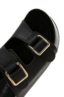 Women's Black Double Buckle Thick Soled Slippers | Derimod