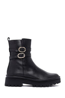 Women's Black Double Buckle Zippered Casual Leather Boots | Derimod