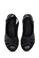 Kadın Siyah Dolgu Topuklu Bilekten Bantlı Deri Comfort Sandalet | Derimod