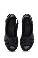 Women's Black Leather Wedge Heel Comfort Sandals | Derimod