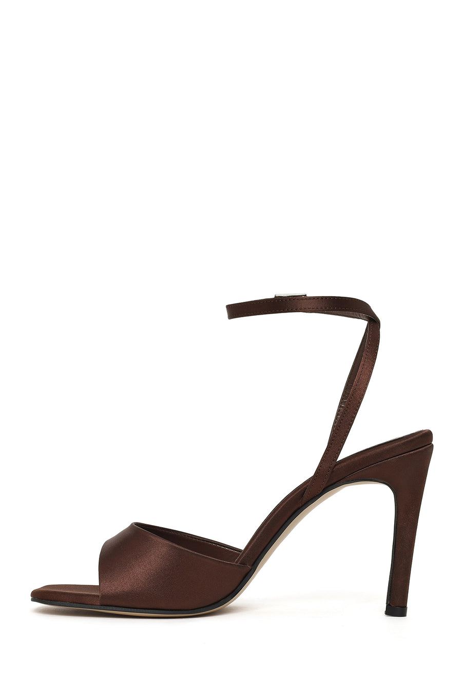 Women's Brown Ankle Buckle High Thin Heel Fabric Sandals