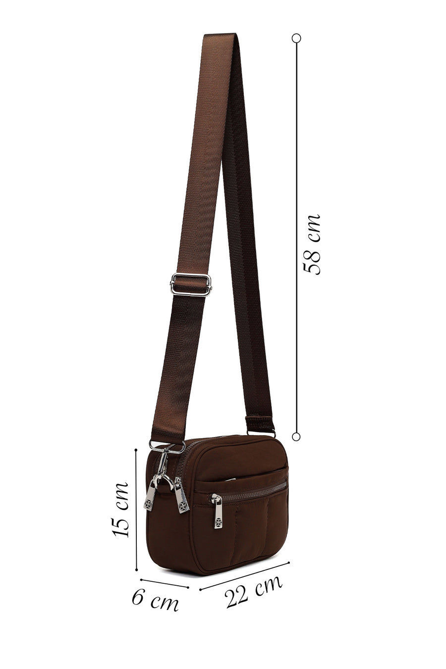 Woman Brown Long-Strap Fabric Crossbody Bag