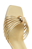 Woman Gold Ankle-Buckle Metallic Chunky-Heel Sandal | Derimod