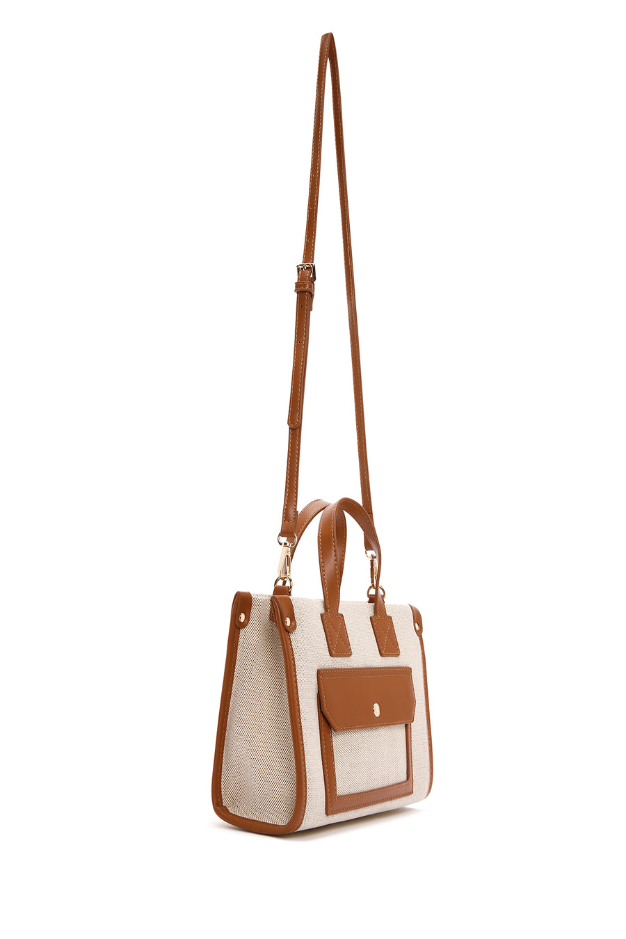 Women's Tan Long Strap Fabric Handbag