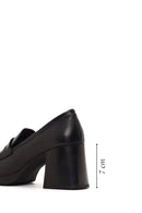 Woman Black Chunky-Heeled Leather Masculine Loafer | Derimod