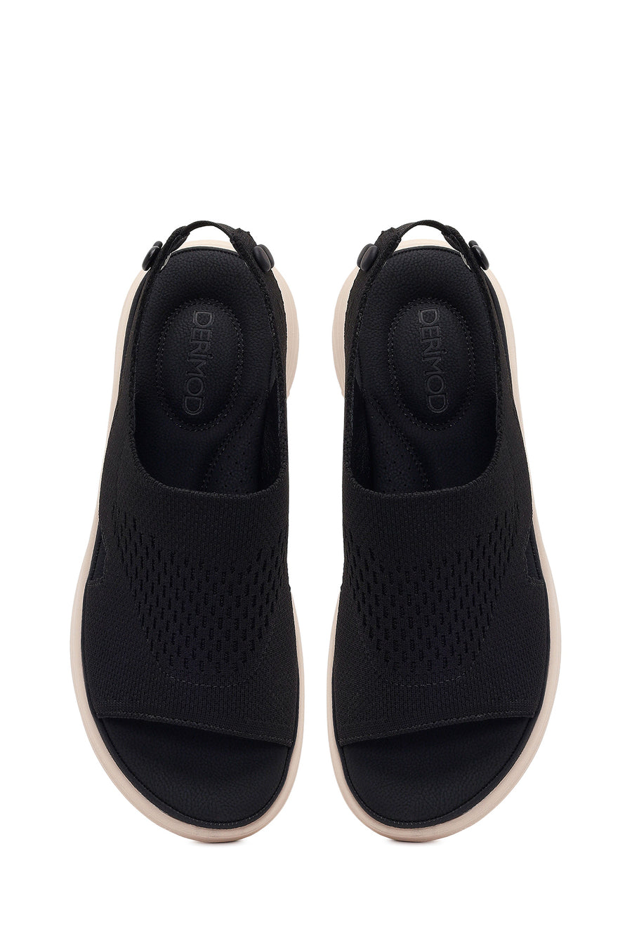 Women's Black Strapped Thick-Soled Fabric Comfort Sandals