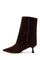 Woman Brown Heeled Suede Boots | Derimod