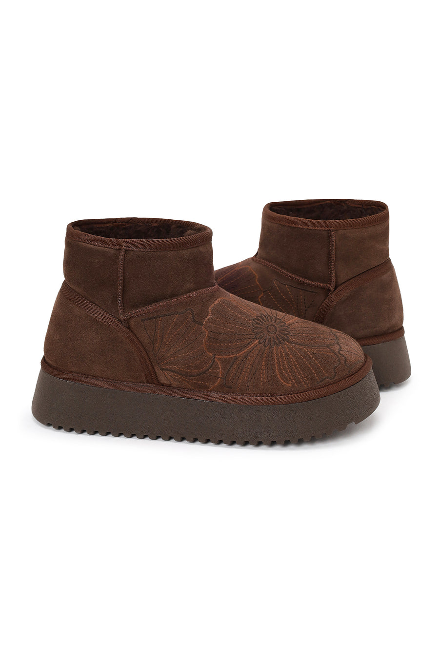 Kadın Kahverengi Desenli Kalın Tabanlı Süet Deri Teddy Bot