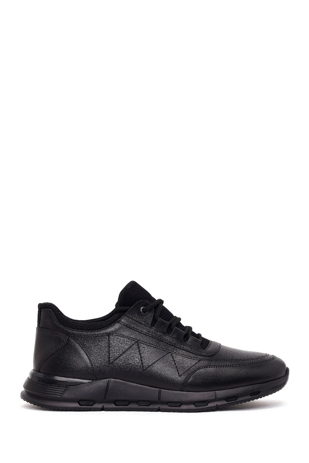 Erkek Siyah Bağcıklı Deri Casual Sneaker