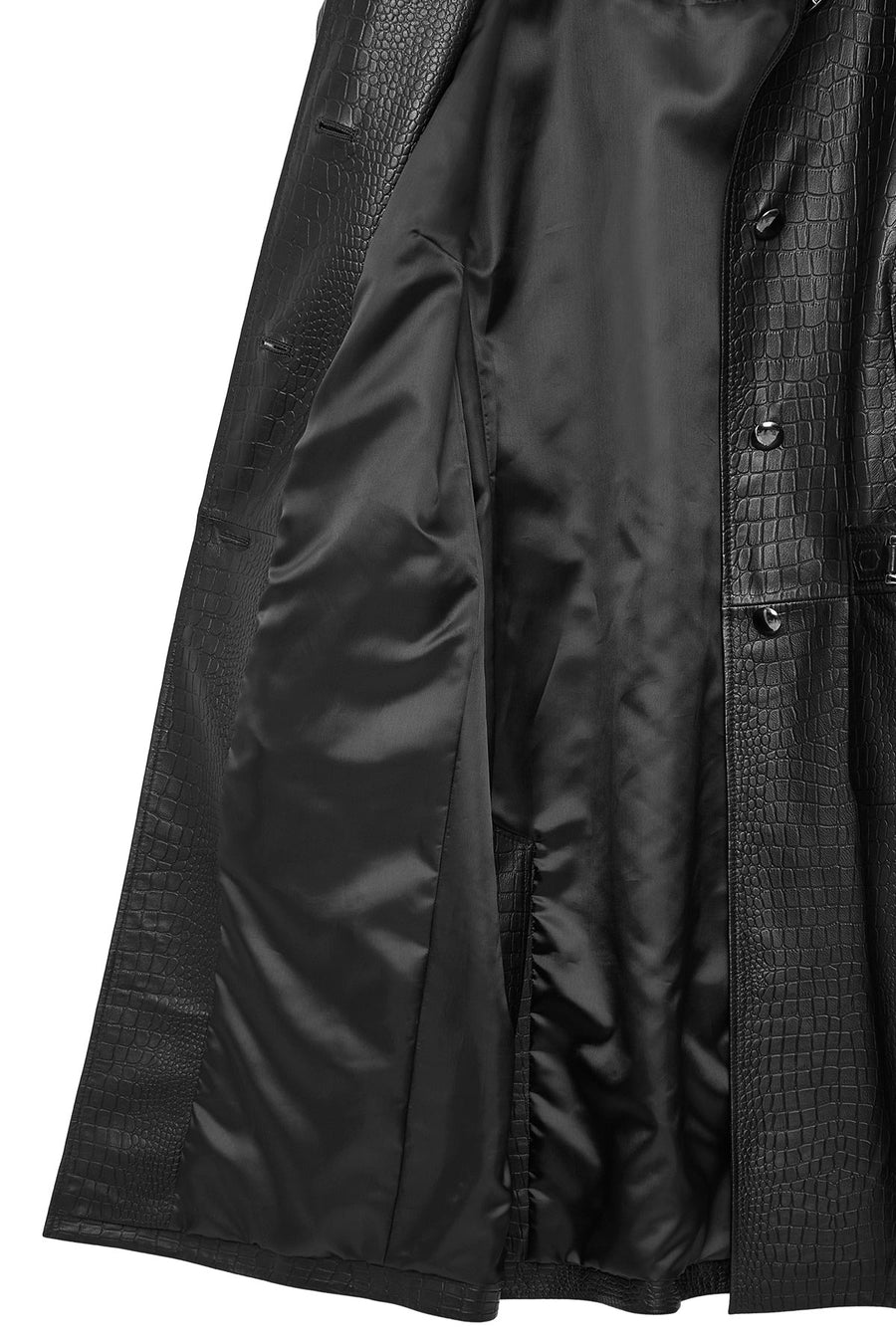 Colette Women's Black Crocodile Patterned Leather Coat
