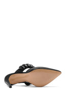 Women's Black Thin Heeled Leather Slippers | Derimod