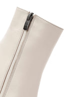 Women's Cream Zippered Thin Heel Leather Boots | Derimod