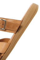 Women's Tan Buckle Leather Slippers | Derimod