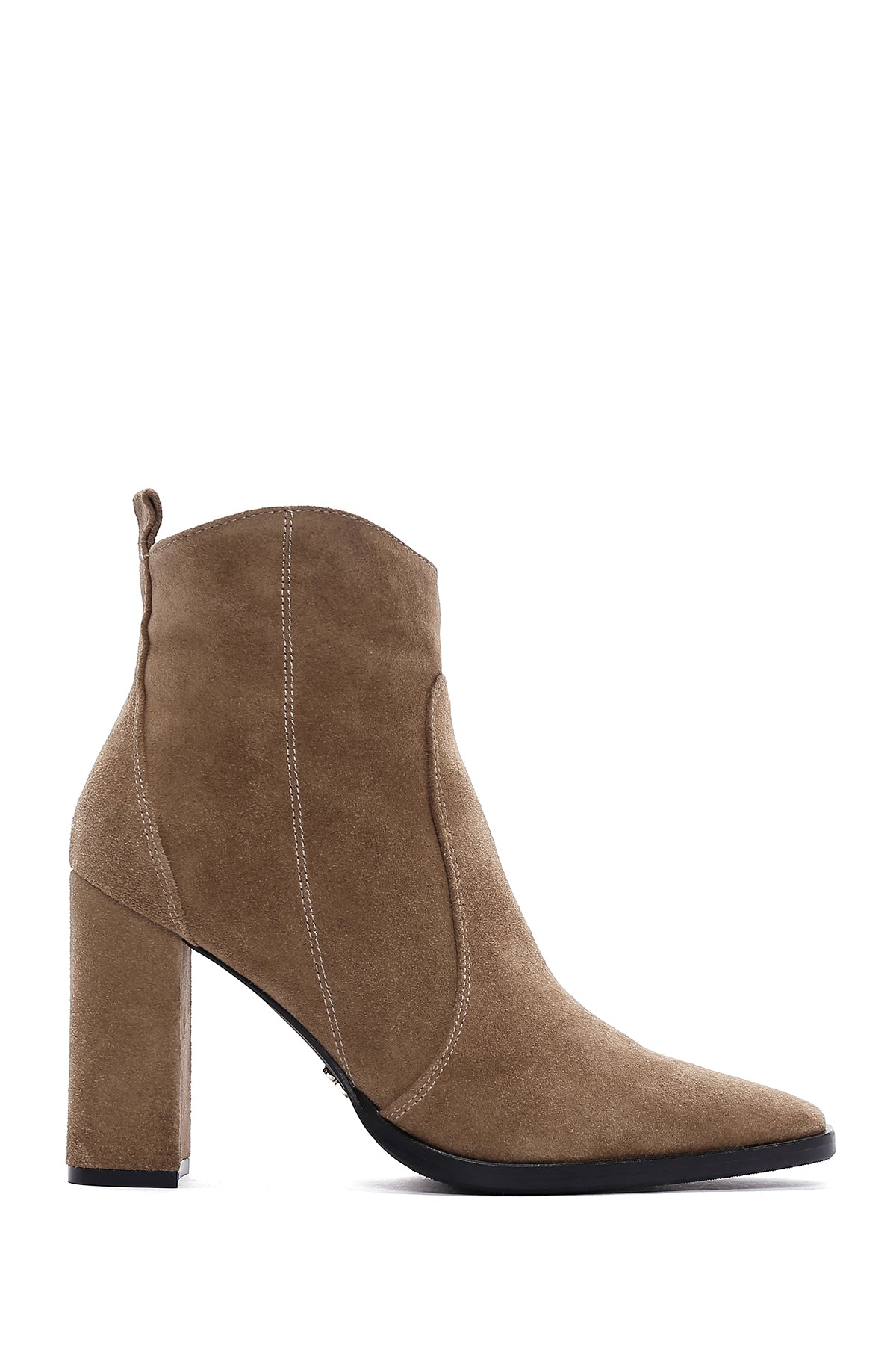 Women's Brown Suede Leather Heeled Boots 23WFD134210 | Derimod