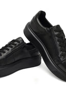 Erkek Siyah Bağcıklı Kalın Tabanlı Deri Sneaker | Derimod