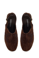 Woman Brown Ankle-Buckle Platform High Thick-Heeled Suede Sandal | Derimod