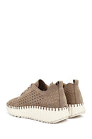 Woman Mink Lace-Up Thick-Soled Patterned Suede Comfort Shoes | Derimod