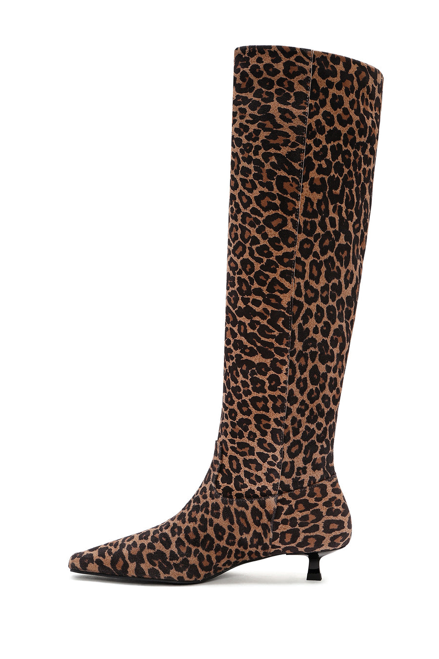 Women's Leopard Thin Low Heel Suede Leather Boots