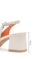 Women's Cream Thick Heeled Open Back Leather Shoes | Derimod