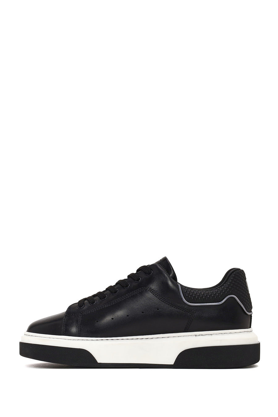 Male Black Lace-Up Thick-Soled Leather Sneaker