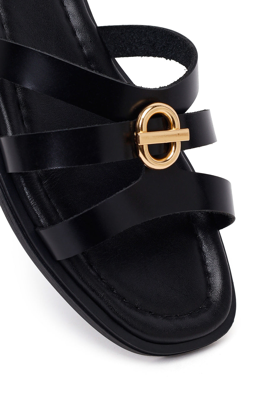 Woman Black Buckled Leather Slippers