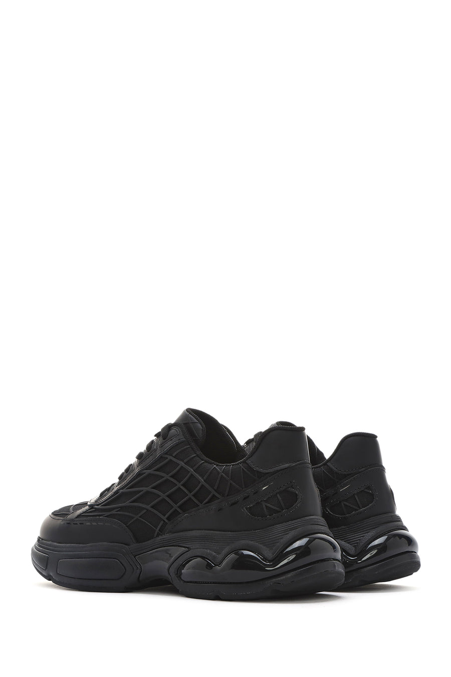 Men's Black Lace-Up Thick-Sole Fabric Sneakers