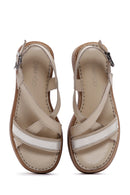 Kadın Bej Bilekten Bantlı Dolgu Topuklu Deri Comfort Sandalet | Derimod
