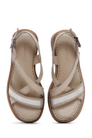 Women's Beige Ankle Strap Wedge Heeled Leather Comfort Sandals | Derimod