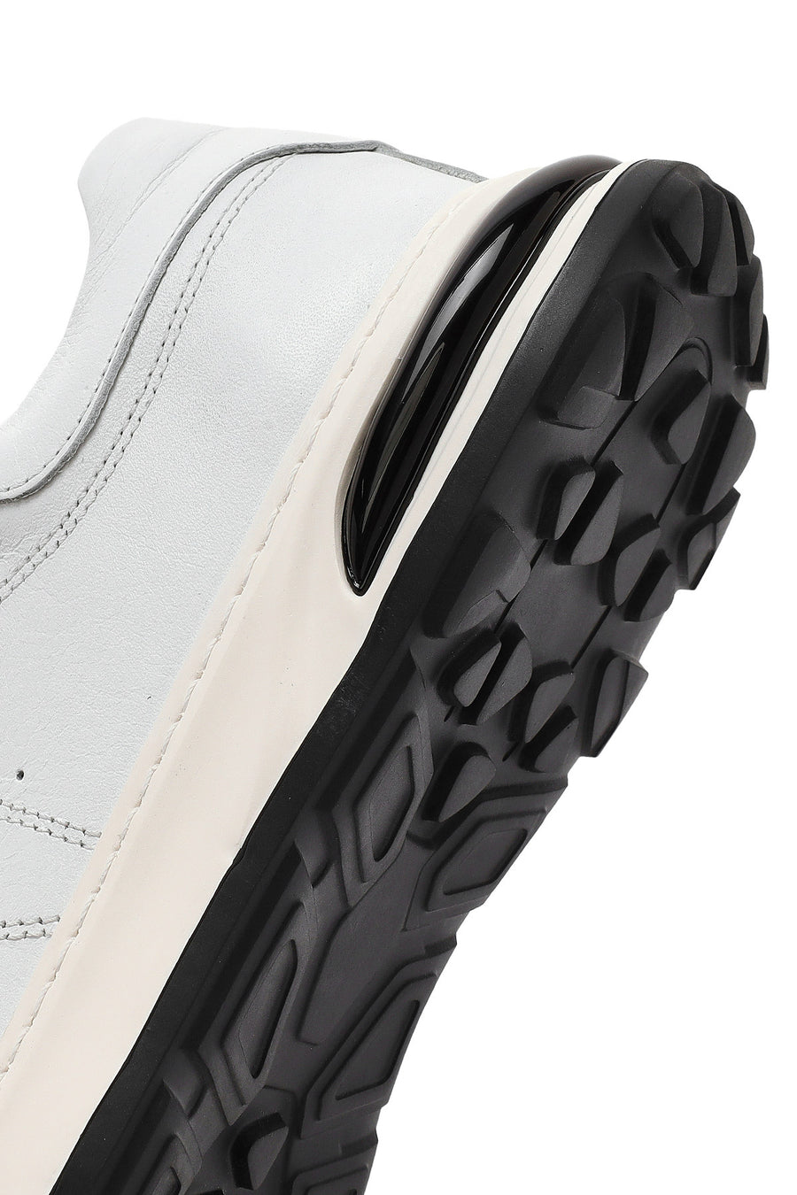 Men's White Lace-up Thick-Sole Leather Sneaker