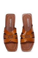 Women's Tan Leather Slippers | Derimod