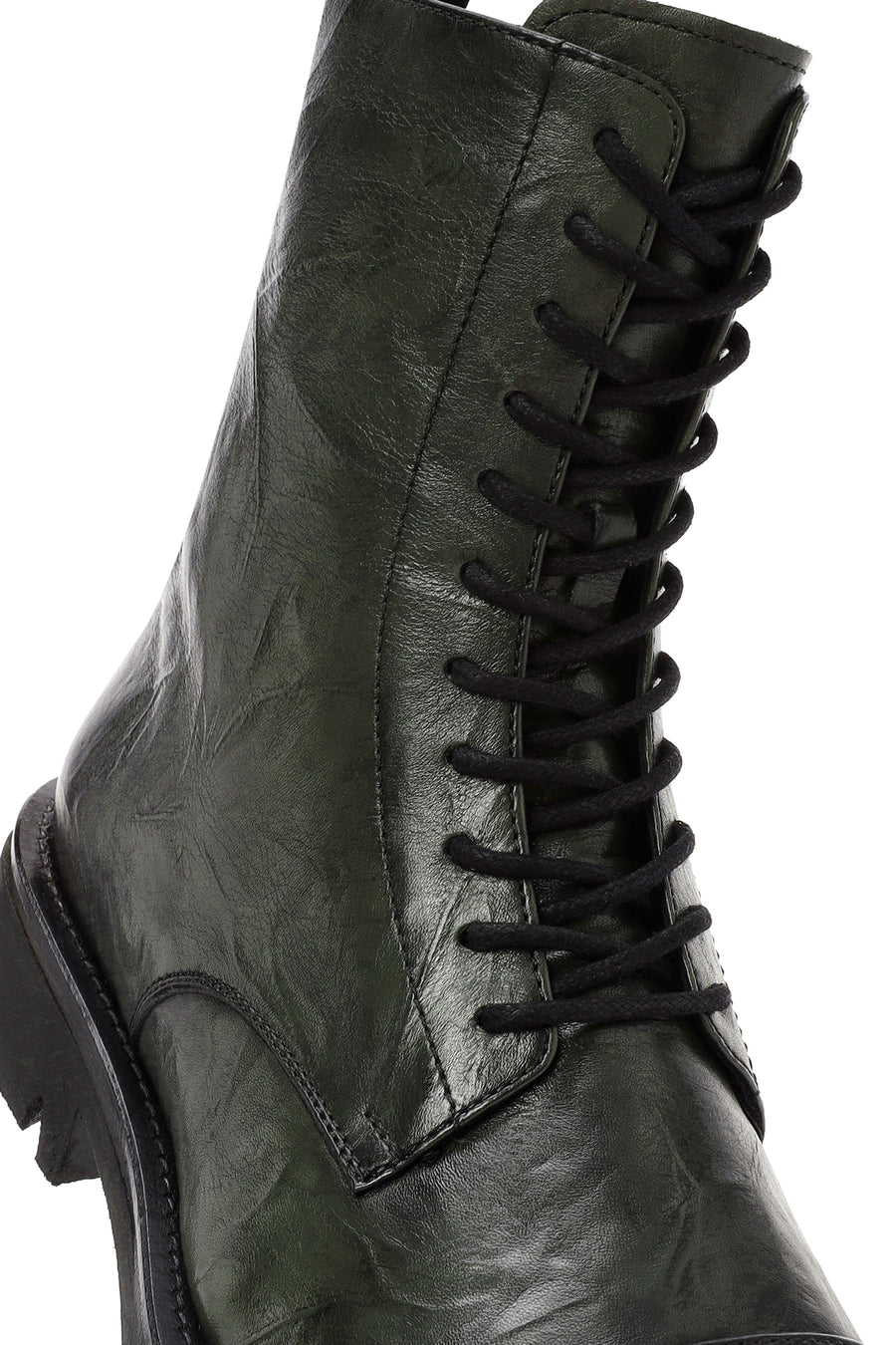 Men's Green Zippered Leather Casual Combat Boots