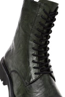 Men's Green Zippered Leather Casual Combat Boots | Derimod