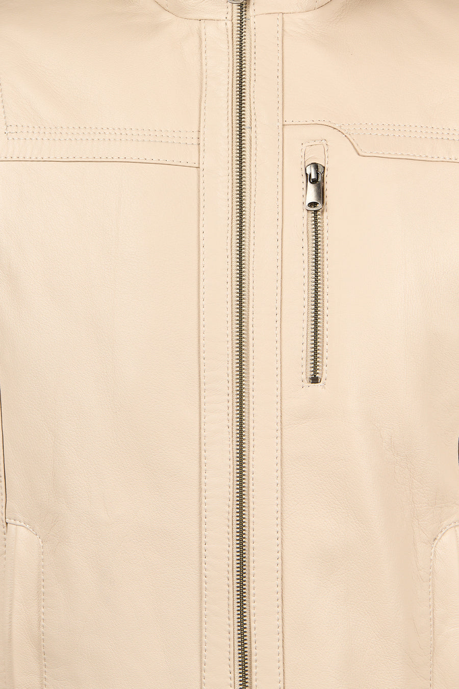 Oscar Male Beige Zip-Up Leather Jacket