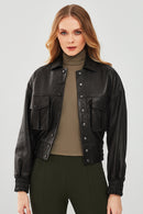 Chloe Women's Black Oversize Leather Jacket | Derimod