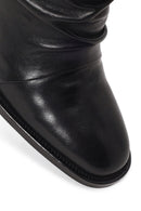 Woman Black Thick-Heeled Leather Boots | Derimod