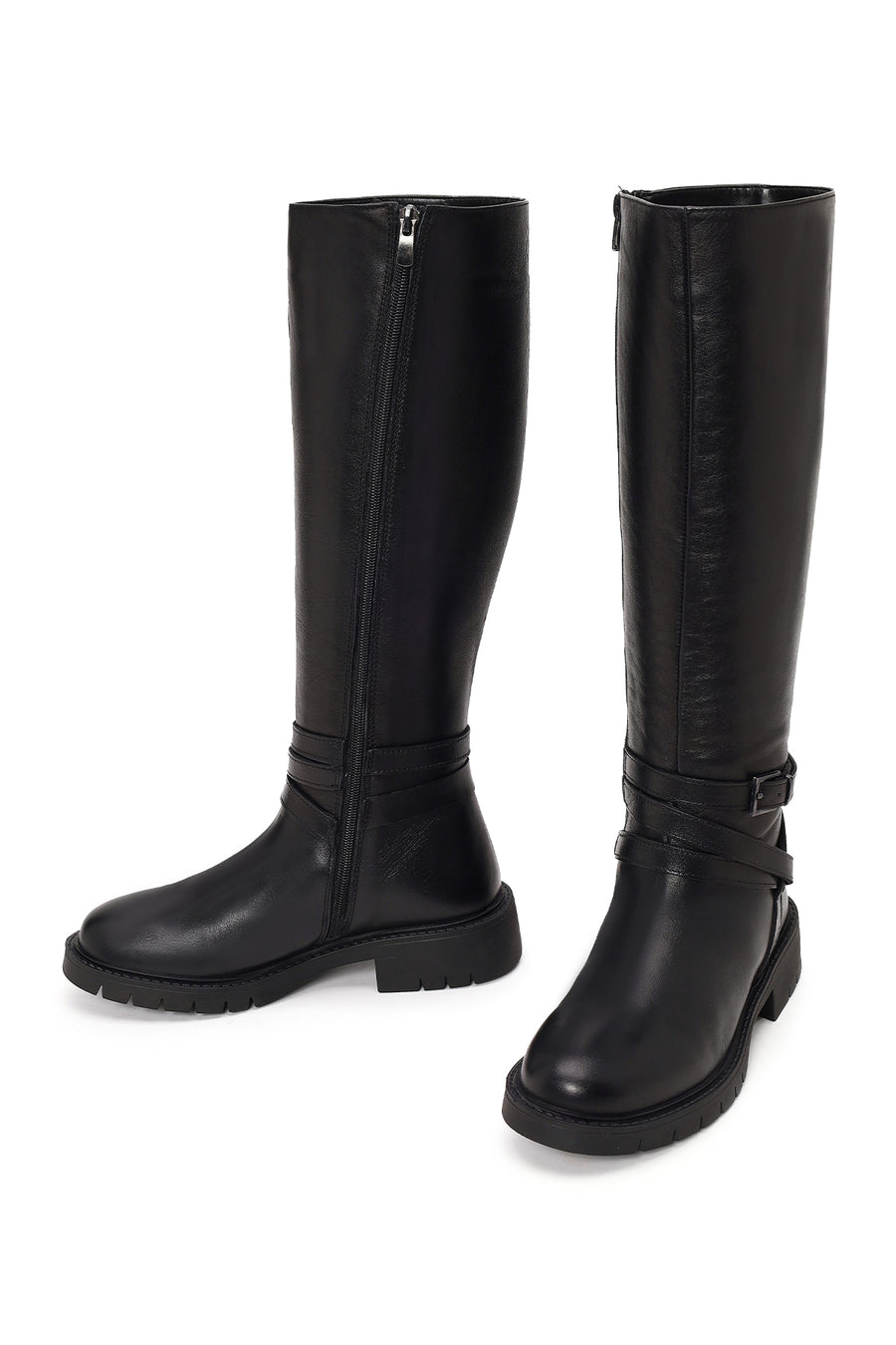 Woman Black Zip Closure Leather Boots