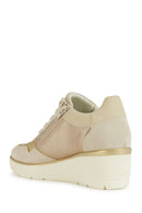 Geox Women's Beige Thick-Soled Lace-Up Leather Sneakers | Derimod