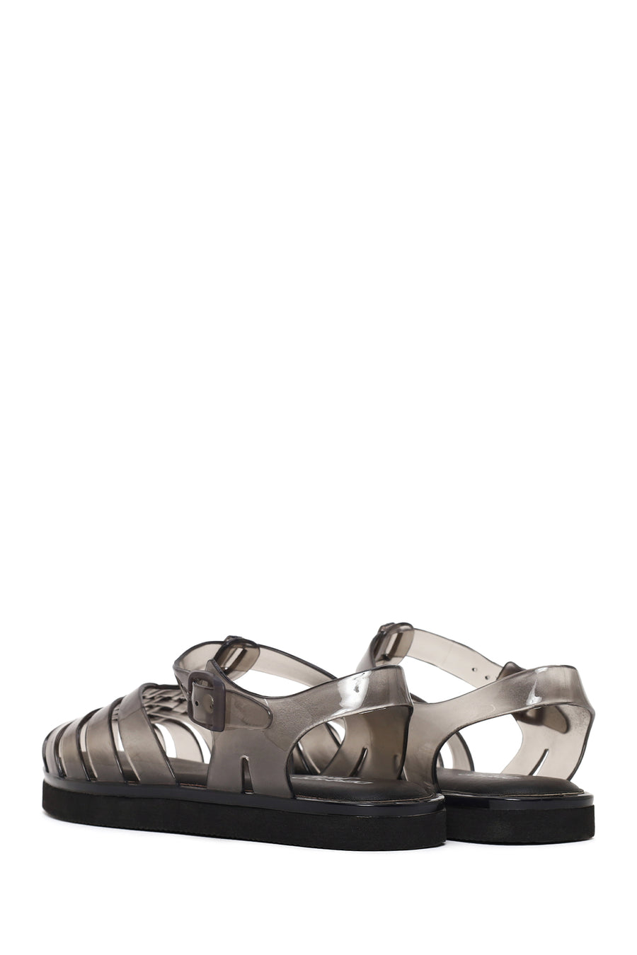 Woman Black Buckled Jelly Transparent Sandal
