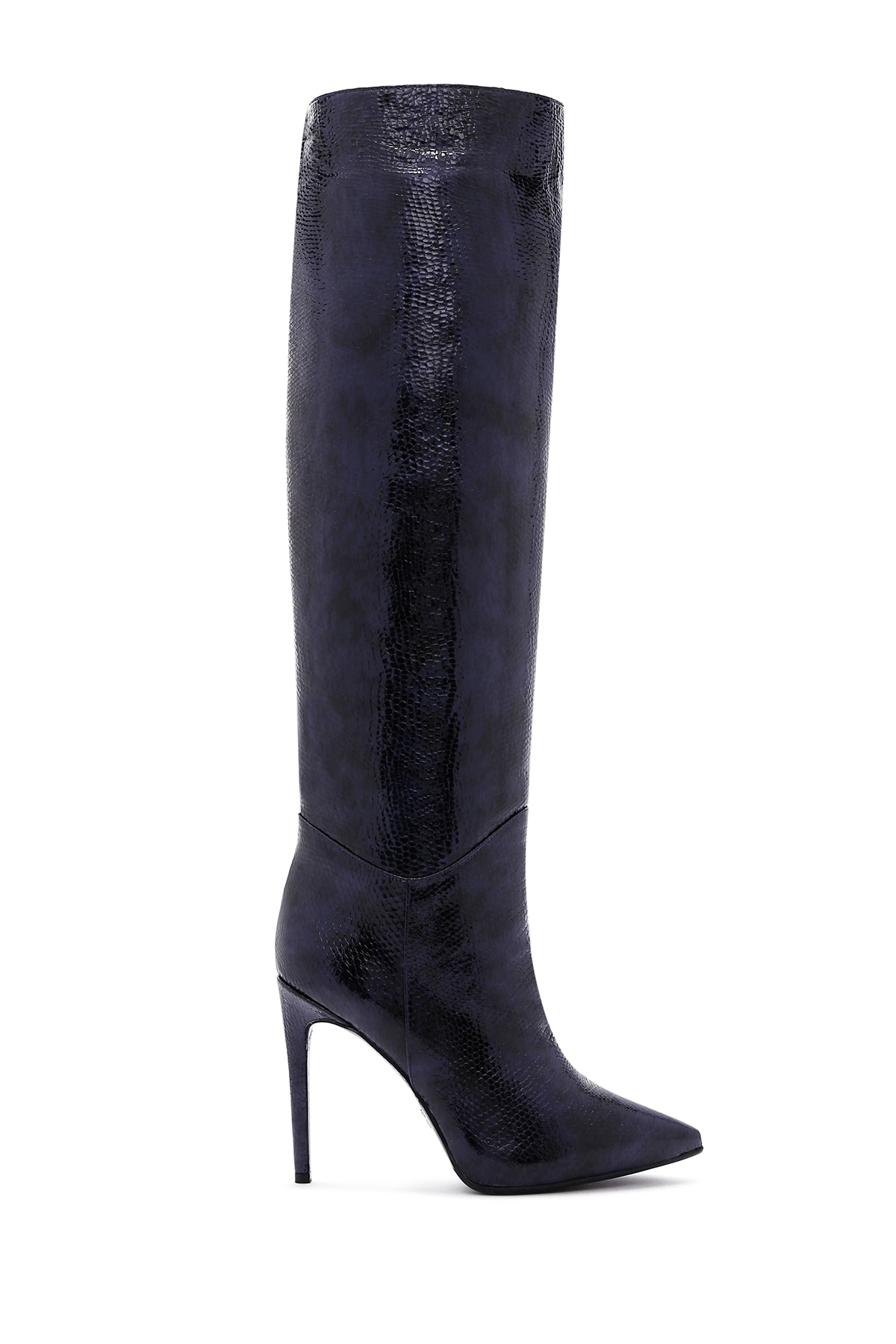 Women's Navy Blue Leather Thin Heeled Boots 23WFD134740 | Derimod