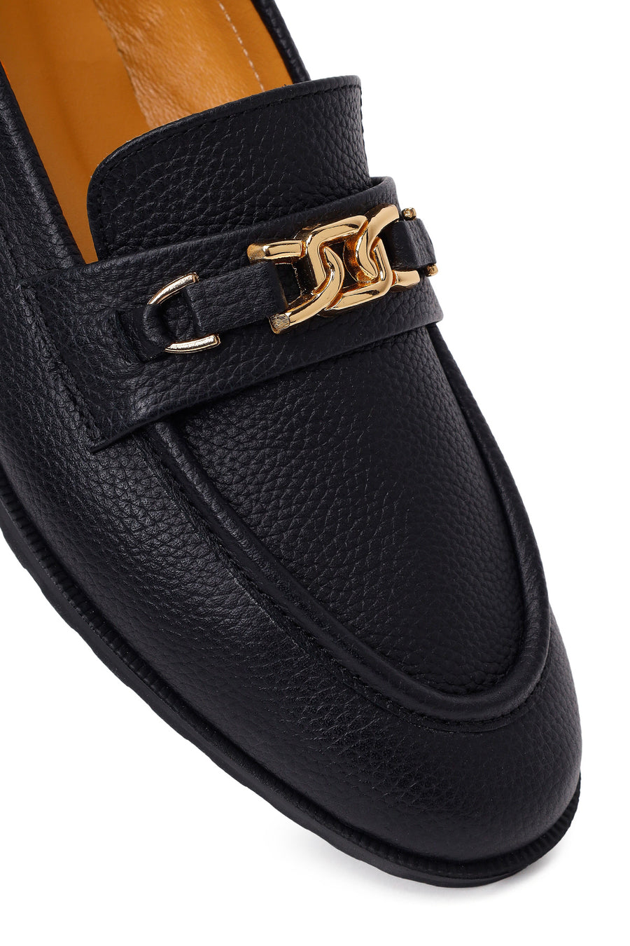 Woman Black Buckled Masculine Leather Loafer