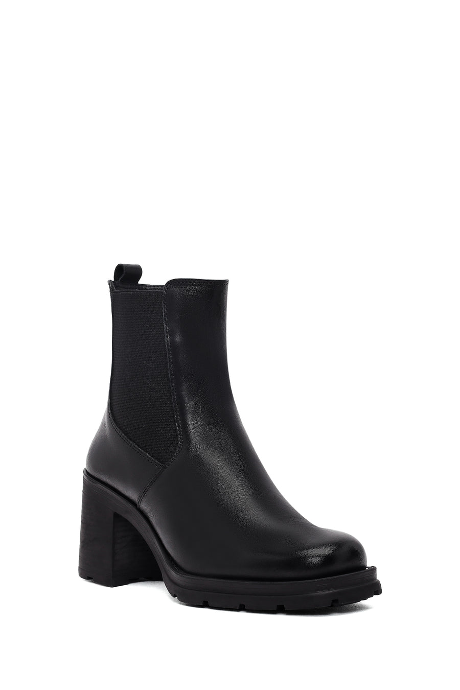 Woman Black Zip Closure Thick-Heeled Leather Boots