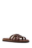 Women's Brown Leather Comfort Slippers | Derimod