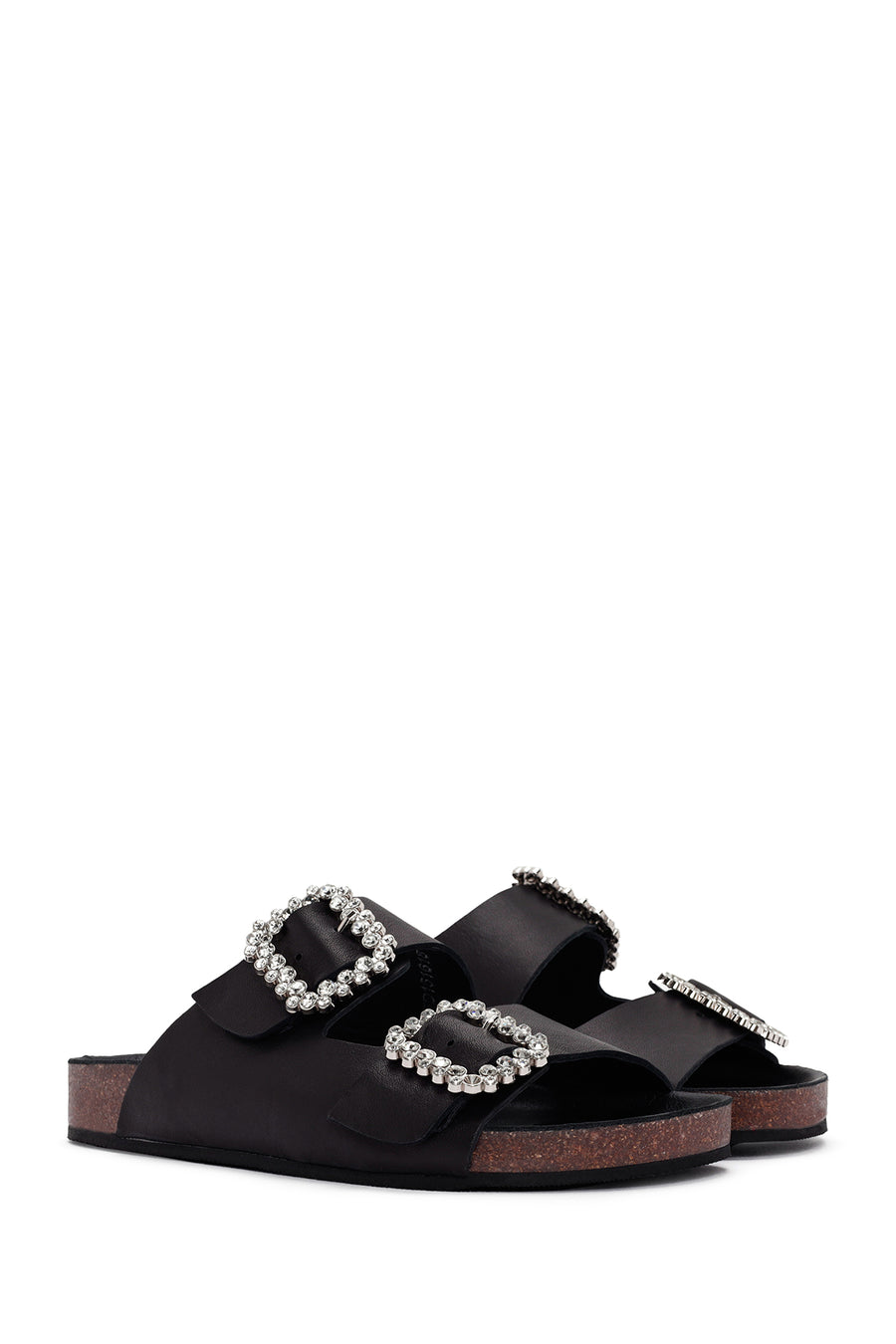 Women's Black Stoned Leather Slippers