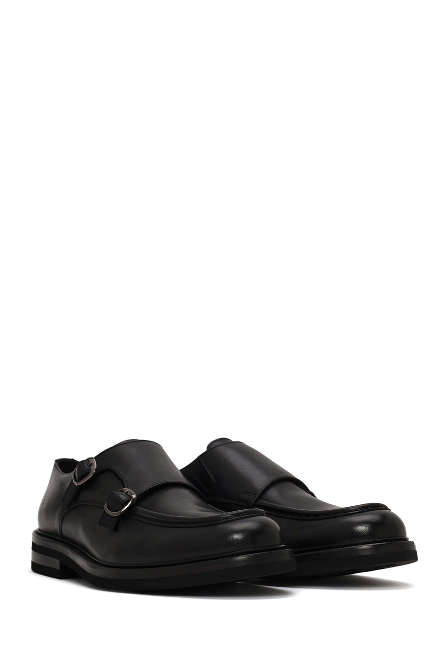 Male Black Double-Buckle Leather Casual Shoes